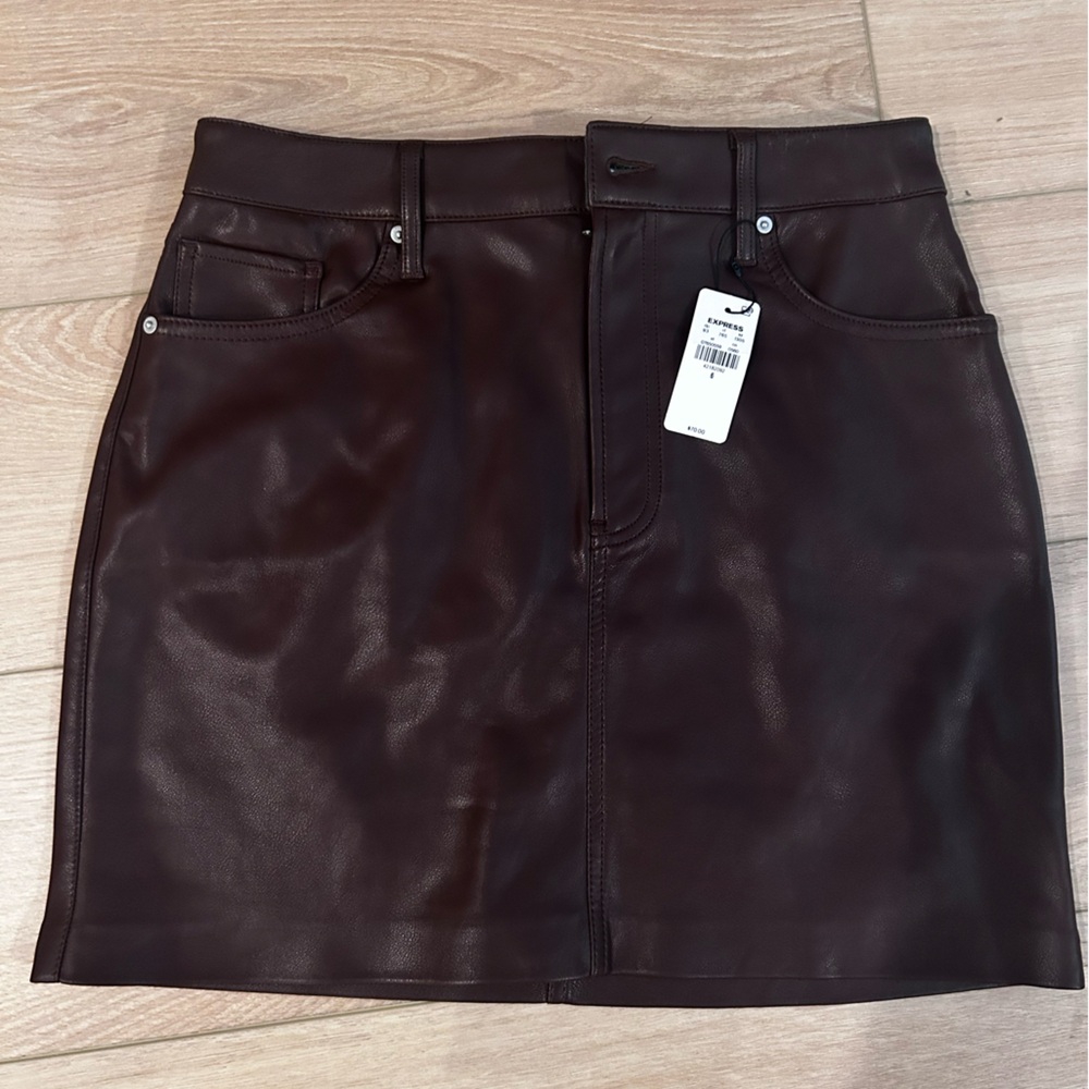 Express Burgundy Faux Leather Mini Skirt